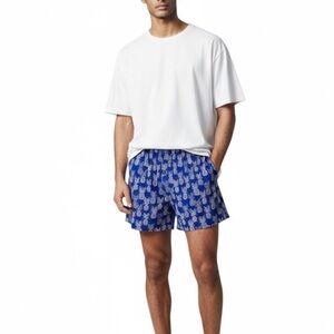 BAMBOOBOXER COMPANY Blue White Flat Front Shorts with Pineapple Print undies M